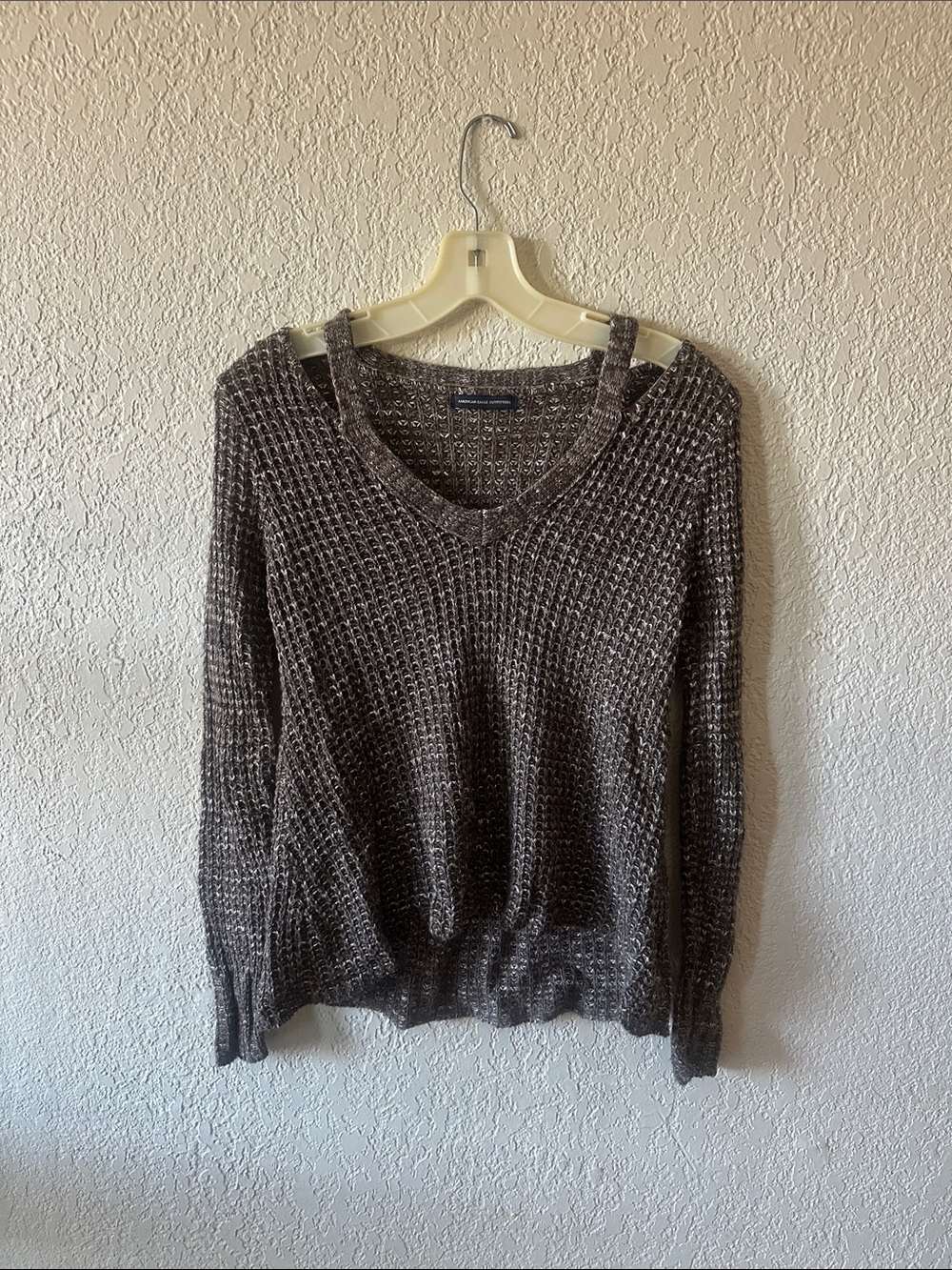 American Eagle Outfitters Taupe Brown V-Neck Knit Sweater